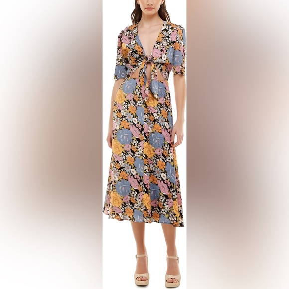 WAYF Rosalind Floral Tie-Front Midi Dress | Size XS - Picture 3 of 11